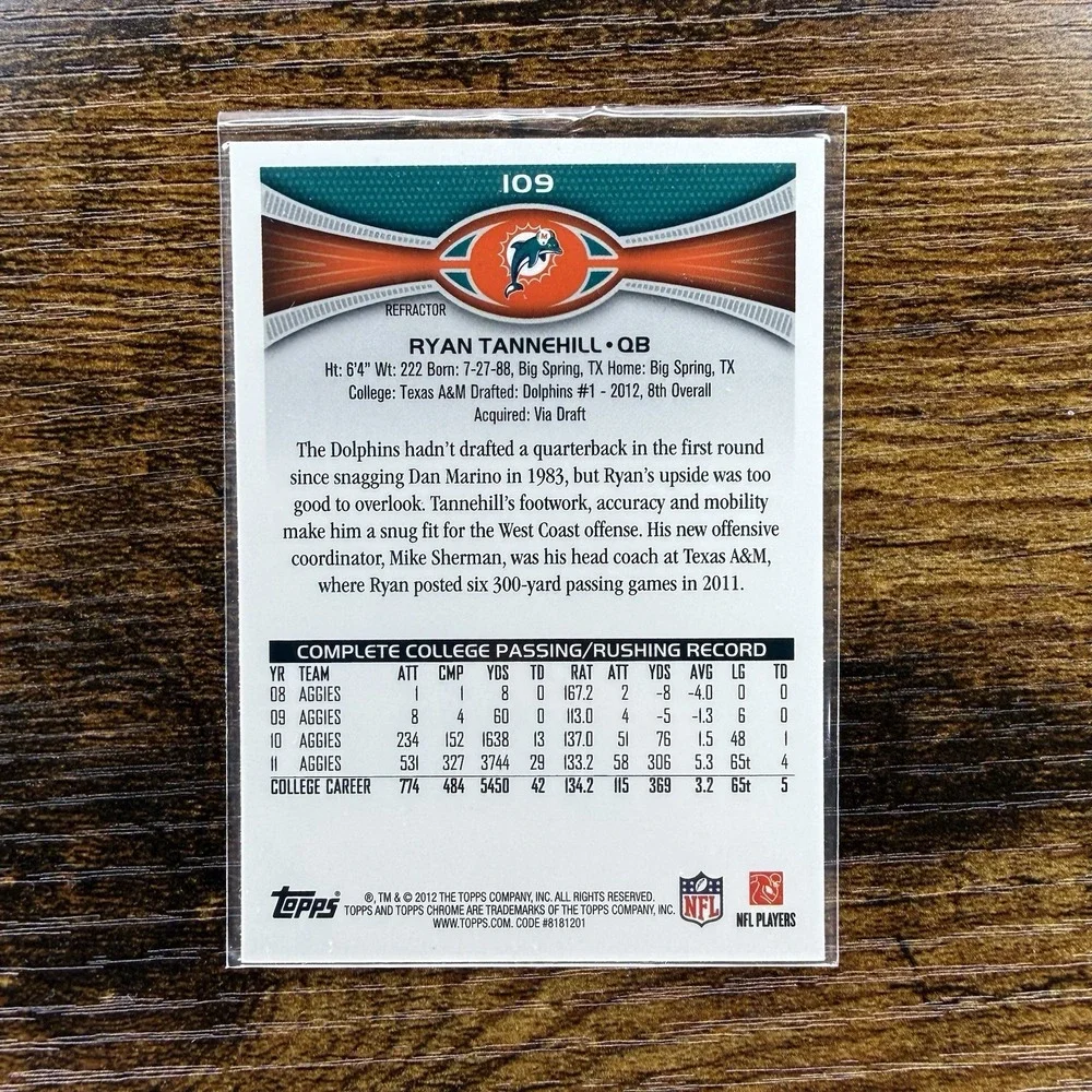 2012 Topps Chrome Ryan Tannehill Rookie RC #109 Refractor Miami Dolphins